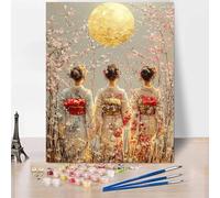 Japan Paint by Numbers for Adults, DIY Paint by Numbers Woman, Canvas Oil Painting Kit With 3 Paintbrushes, Acrylic Pigment Drawing Paintwork for Gifts for Women, Decor 20x26 Inch Without Frame -XY24U