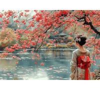 Japan Paint by Numbers Kits for Adults, Woman Painting by Number Kits On Canvas, DIY Canvas Oil Painting Kit for Adult, Arts and Crafts Kit Acrylic Pigment, for Gifts Home Wall Decor 50X70 cm X-3575