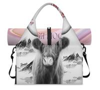 Japan Painting Yak Cow Sports Duffel Bag for Women Men Weekend Overnight Bag with Shoe Compartment Shoulder Tote Luggage Bag for Yoga Gym Travel