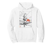 Japan Powerlines Mount Fuji Retro Red Sun Urban Art Pullover Hoodie