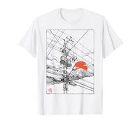 Japan Powerlines Mount Fuji Retro Red Sun Urban Art T-Shirt