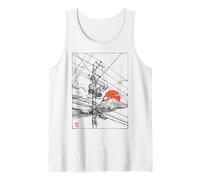 Japan Powerlines Mount Fuji Retro Red Sun Urban Art Tank Top