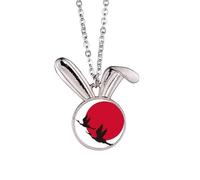 Japan Red Black Flying Geese Rabbit Necklace Pendant Bunny Animal Jewelry Gift