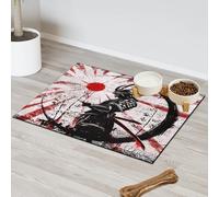 Japan Red Sun Warrior Pet Feeding Mat for Cat Dog Water Bowl Food Mats Japan Pet Feeding Mats Absorbent Nti-Slip Contain Spills Protects Floors Placemat 60.9 x 81.2 cm