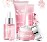 JAPAN SAKURA Skin Care Set, Cherry Blossom Skincare Set for Teen Girls & Women, Moisturizing & Repairing Skin, 4 Pcs Collagen Skin Care Kits for Travel with Facial Cleanser, Serum, Cream & Eye Cream