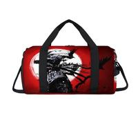 Japan Samurai Bloody Sunset Sport Duffel Bag with Shoes Compartment Samurai Overnight Weekender Bags Travel Gym Luggage Organizer for Women Men Kids Girls Boys