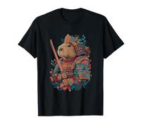 Japan Samurai Capybara Floral Style T-Shirt