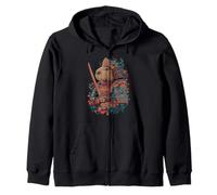 Japan Samurai Capybara Floral Style Zip Hoodie