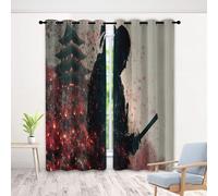 Japan Samurai Curtains 72 Inch 2 Panels, Flame Retro Attic 3D Pattern Drapes with Eyelet Thermal Insulated Curtain, Japanese Style Blackout Curtains for Bedroom Living Room, 52" x 72"