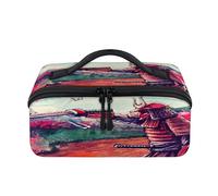 Japan Samurai Painting Travel Makeup Bag Portable Japan Landscape Waterproof Pouch Open Flat Toiletry Bags Toiletries Cosmetics Traveling Organizer for Women Men