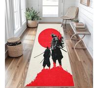 Japan Samurai Runner Rugs for Hallway 80x200, Japanese Samurai Hallway Runner Red White Black Pattern Carpet Runners for Kitchen Bedroom Living Room, Non Slip Long Rug BDn337