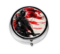 Japan Samurai Small Pill Box 3 Compartment Portable Pill Box for Purse Pocket Japanese Flag Mini Medicine Organiser for Daily Vitamin Fish Oil Storage