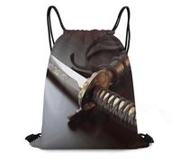Japan Samurai Sword Drawstring Backpack 420D Oxford Waterproof Sport Gym Bag Cinch Sack for Basketball Yoga Beach