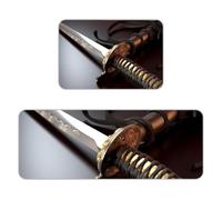 Japan Samurai Sword Kitchen Mat Set of 2, Flannel Non-Slip Absorbent Runner Comfort Standing Mats, Washable Kitchen Rugs for Floor Sink Laundry Entryway, 16x24 + 17x47 Inch