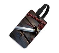 Japan Samurai Sword Luggage Tag TPU Bag Tag Travel Airplane Essentials Personalized Luggage Tags Holder with Lanyard Name Id Identifier Card for Suitcase Backpack Toolbox