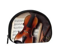 Japan Samurai Sword Mini Coin Purse Pouch Change Holder, Shell Shape Zip Around Wallet,Credit Card Holder for Women, Violin Sheet Music, One Size, Classic