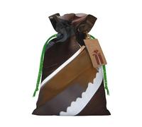 (Japan Samurai Sword) Printed Christmas M Size Gift Bags with Green Ribbon Drawstring Candy Bags for Kids Xmas Holiday Christmas Eve Presents