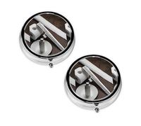 Japan Samurai Sword Round Pill Box Compact 3 Compartment Metal Pill Organizer with Print Design, Portable Travel Medication Case for Daily