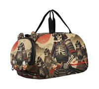 Japan Samurai Warrior Skeleton Samurai Duffel Bag with Shoes Compartment Large Capacity Carry On Weekender Bag for Travel, Sports, Fitness & Workout