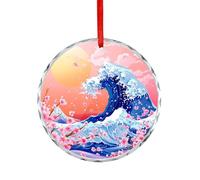 Japan The Great Wave Cherry Christmas Crystal Decoration Hanging Ornament Round Pendants for Xmas Tree Party Gifts