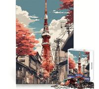 Japan Tokyo Tower Anime Jigsaw Puzzles for Adults 1000 Piece Brain Think Precise Edge Real Challenge Birthday Art Gift (38x26cm)