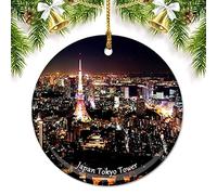 Japan Tokyo Tower Christmas Ornaments for Tree Ceramic Pendant Double Sided Ornament Decor Xmas Gifts Porcelain Travel Souvenirs