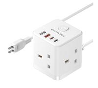 Japan Travel Adapter 3 Way 4 Fast Charging USB (QC3.0/PD20W) with 1.5M Extension Cable Compact Cube UK to Japan Plug Adapter