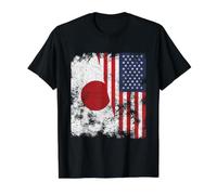 Japan USA Flag Distressed - Half American Value Graphic T-Shirt, Men, Black, XL