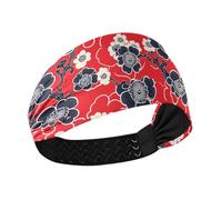 Japan Vine Pattern Floral Red Cooling Running Headband for Women Elastic Wide Head Bands for Women's Hair for Basketball Washing face Daily use Workouts