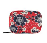 Japan Vine Pattern Floral Red Medicine Bags with Detachable Compartments Convenient Pill Organizer Large