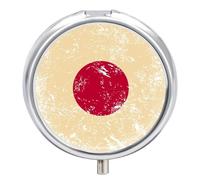 Japan Vintage Flag Round Pill Box Organiser 3 Compartment Portable Medicine Case