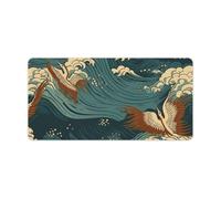 Japan Wave Wallpapers Desk Mat 30x60cm, Non-Slip Rubber Base with Stitched Edges, Waterproof Desk Pad for Keyboard & Mouse, Large Mouse Pad for Office Gaming