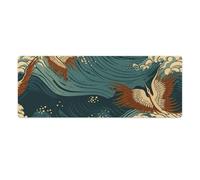 Japan Wave Wallpapers Desk Mat 30x80cm, Non-Slip Rubber Base with Stitched Edges, Waterproof Desk Pad for Keyboard & Mouse, Large Mouse Pad for Office Gaming
