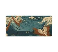 Japan Wave Wallpapers Desk Mat 40x90cm, Non-Slip Rubber Base with Stitched Edges, Waterproof Desk Pad for Keyboard & Mouse, Large Mouse Pad for Office Gaming