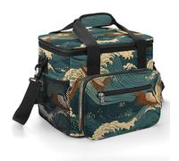 Japan Wave Wallpapers Insulated Lunch Box Portable Cooler Bag Extra Large Lunch Bag Lunch Cooler Leakproof Ice Chest Thermal Cooler Shopping Bags for Beach, Picnic, Camping, Shopping