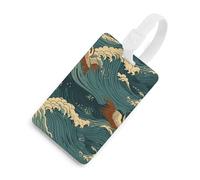 Japan Wave Wallpapers Luggage Tag Cute Unique Travel Bag Tag Personalized Luggage Tag ID Label Address Card and Durable Round Ring Travels Gift Airport Essentials White-Style