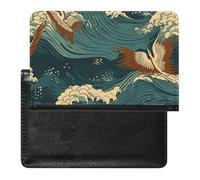 Japan Wave Wallpapers Passport Holder & Travel Wallet Passport Cover Protector Essentials with Credit Card Slots