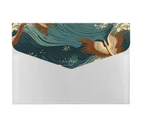 Japan Wave Wallpapers Plastic Envelopes A4 Size Letter Size Poly Folders with Snap Closure Reusable File Bags Document Holder for Home Work Office Organizer