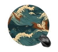 Japan Wave Wallpapers Round Mouse Pad, Non-Slip Rubber Base Waterproof Washable, Computer Mouse Mat for Office Gaming Studying, Premium-Textured Durable Portable Circle Mousepad for Desktop PC Noteboo