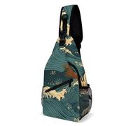 Japan Wave Wallpapers Sling Bag Small Crossbody Bags with Adjustable Strap Durable Chest Bag for Hiking Travel