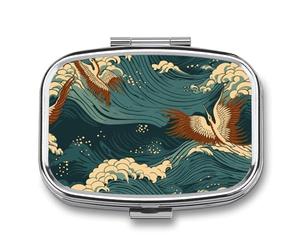 Japan Wave Wallpapers Travel Pill Organizer - Daily Pill Box to Hold Vitamins, Portable Pill Case Cod Liver Oil Storage Box with 2 Compartment for Pocket Purse