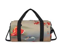 Japan Woman Feeding Koi Carps Sport Duffel Bag with Shoes Compartment Japan Print Overnight Weekender Bags Travel Gym Luggage Organizer for Women Men Kids Girls Boys