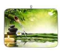 Japan Zen Stone Bamboo Microfibre Dish Drying Mat Japan Absorbent Dish Drying Drainers Mats for Kitchen Spoon Glass Plate 40.6 x 45.7 cm