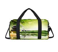 Japan Zen Stone Bamboo Sport Duffel Bag with Shoes Compartment Japan Overnight Weekender Bags Travel Gym Luggage Organizer for Women Men Kids Girls Boys