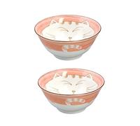 JapanBargain 2482, Japanese Porcelain Soup Bowl for Dinner Lunch Rice Poke Donburi Udon Ramen Noodle Pasta Cereal Maneki Neko Smiling Lucky Cat Pattern for Cat Lovers Made in Japan, 6-inch, Set of 2