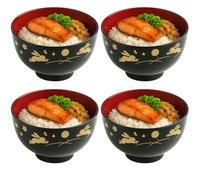 JapanBargain 2989 Japanese Plastic Soup Bowls, Bunny and Moon Pattern, 4.25-Inch Rice & Cereal Bowls, Lacquer Finish, Made in Japan, 4 Pack