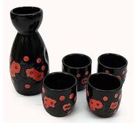 JapanBargain 4910, Porcelain Sake Set Sake Bottle and Sake Cups Saki Set, Microwave Safe, 5 oz, Black Plum Blossom