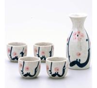 JapanBargain 4978, Japanese Porcelain Plum Sake Set Sake Carafe Bottle Sake Cups for Serving Hot Sake and Cold Sake, Made in Japan, White, 5 oz