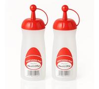 JapanBargain, Japanese Squeeze Bottle Squirt Condiment Bottles Ketchup Bottle with Twist On Cap Lids Made in Japan, Red Cap, 2 Pack