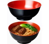 JapanBargain Pack of 2 Large Japanese Ramen Soup Bowls 52 oz, Black and Red Melamine Noodle Bowls for Udon Pho Pasta Salad Cereal, Durable Dishwasher Safe Plastic Bowls for Home or Restaurant Use